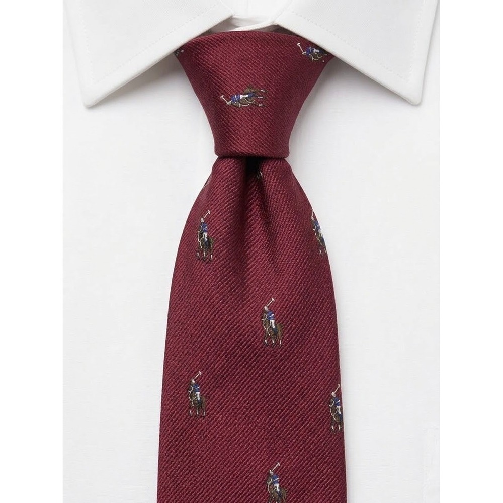 Polo Ralph Lauren Boys Burgundy Red Silk Pony Logo‎ Necktie Made in Italy